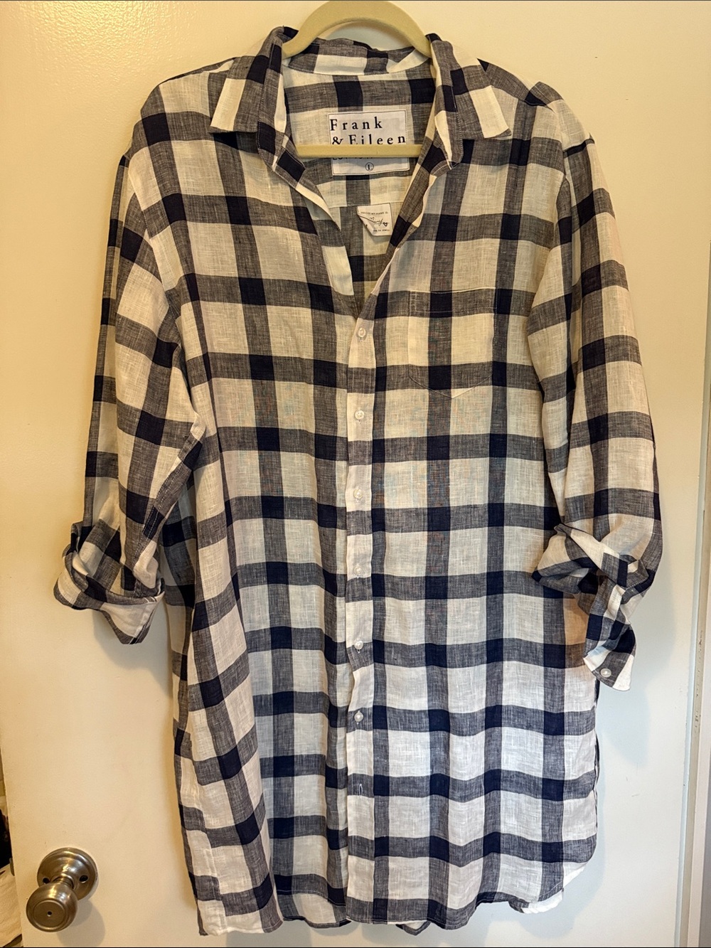 Frank & Eileen Women’s Navy and White Check Button-Up Shirt Dress - Picture 3 of 8